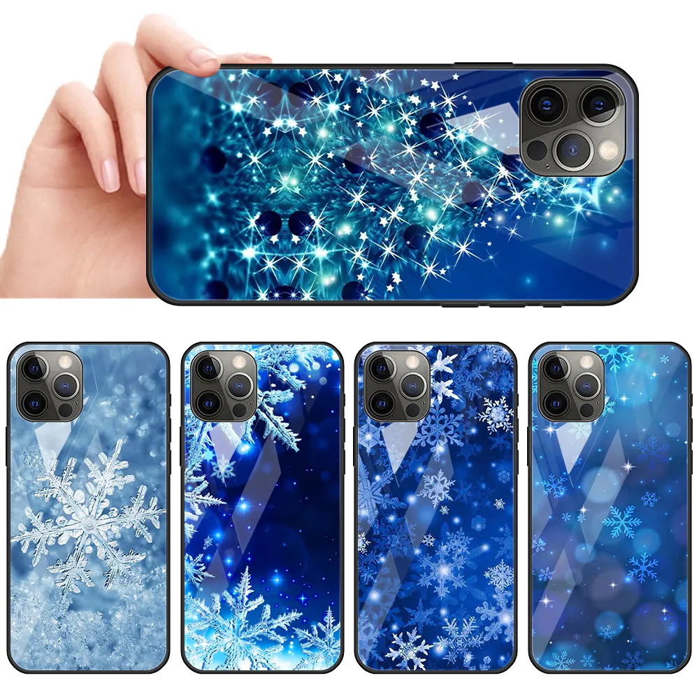 

Winter Snowflakes Glass Call Phone Case For iPhone 11 13 Mini 12 Pro Max 7 8 Plus X XR XS 6 6s SE 2020 Cover Coque