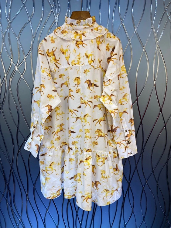 

2021 early spring new fashion women's dress with pleated neckline animal print color matching long sleeve dress 109