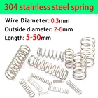 Пружина пружинная компрессионная из нержавеющей стали 304, диаметр провода 0,3 мм, внешний диаметр 2-6 мм, нажимная пружина 10 шт.