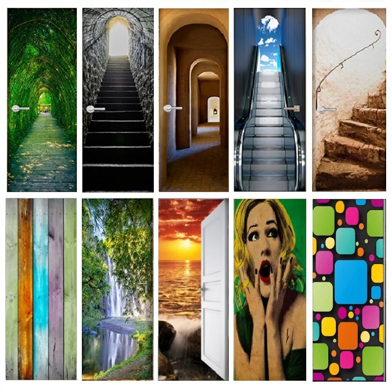 3D креативные красивые дверные наклейки с пейзажем для гостиной спальни ПВХ