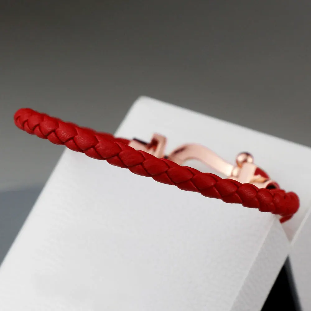 

AYBS Bracelets Premium Quality Original1:1 logo "shiny horseshoe-shaped red leather cord" bracelets fred luxury jewelry brand