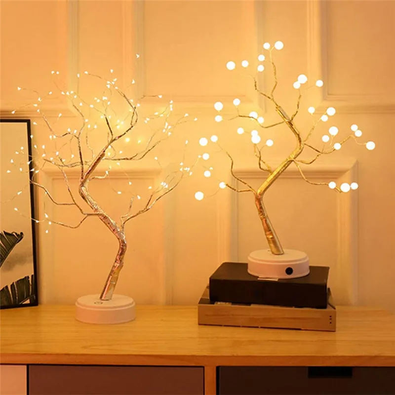 

LED Night Light Mini Christmas Tree Copper Wire Garland Lamp For Home Bedroom Decor Fairy Lights Luminary Holiday lights 2021