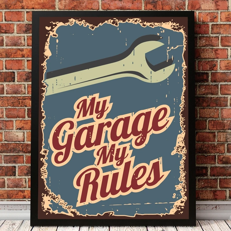 

Car Service Logo Retro Posters and Prints Garage Rules Gasoline Car Vintage Canvas Painting Interior Decoration Wall Art Picture
