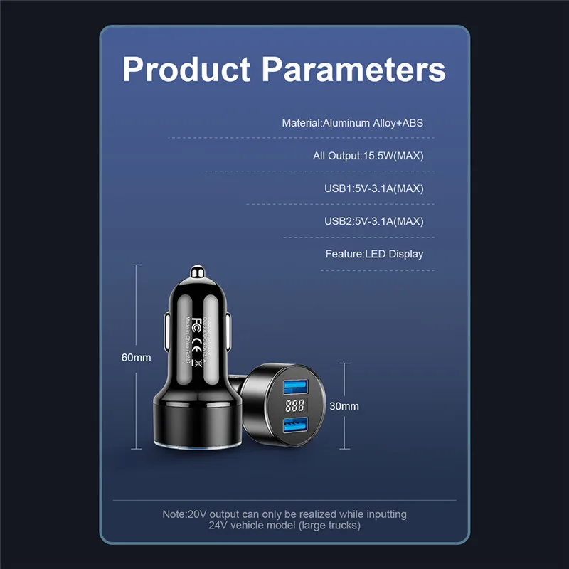 

USLION 4.8A Dual USB Car Charger Mobile Phone Fast Charging Adapter in Car With LED Display Quick Charge Car Charger Universal
