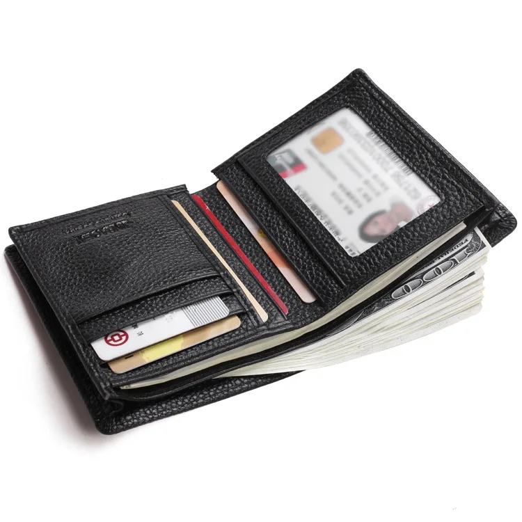 

Wallet Short Leather Horizontal Cowhide with Men's Wallet Lychee Pattern Leisure Vertical Ticket Holder