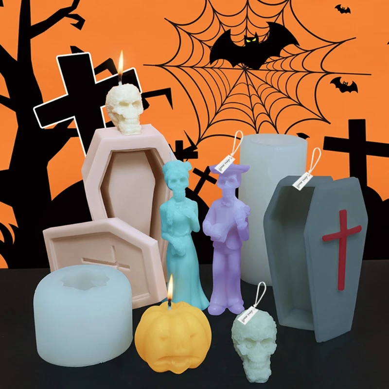 

DIY Halloween Ghost Groom/Ghost Bride/Devil Pumpkin/Skull Candle Epoxy Resin Mold Handmade Soap Plaster Silicone Mould