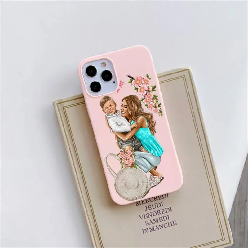 

Baby Mama Super Mom Girl Phone Case Pink Candy Color for iPhone 11 12 mini pro XS MAX 8 7 6 6S Plus X SE 2020 XR