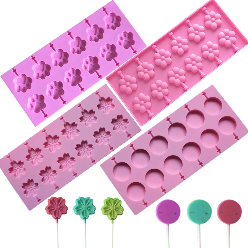 

3D Flowers Silicone Mold Lollipop Mold 12 Hole Paw Lollipops Candy Cake Decoration Form Soap Chocolate Baking Cake Mold