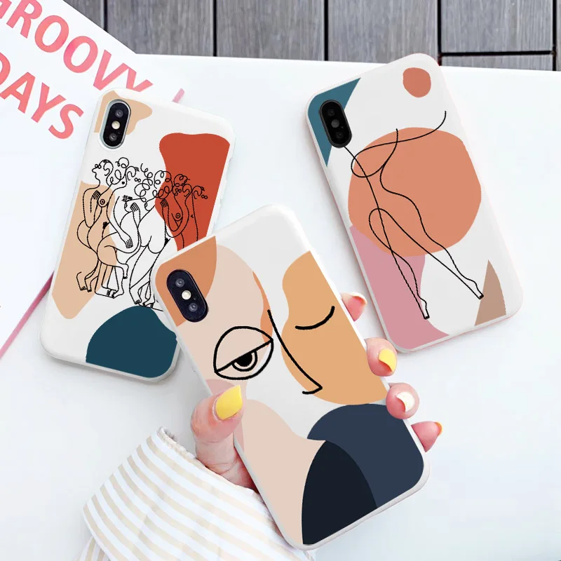 Art Retro Abstract Geometry Phone Case For iPhone 12 11 13 Por Max X Xsmax Xr 7 6S 8 Plus SE 2020 Cute Soft Silicone Cover