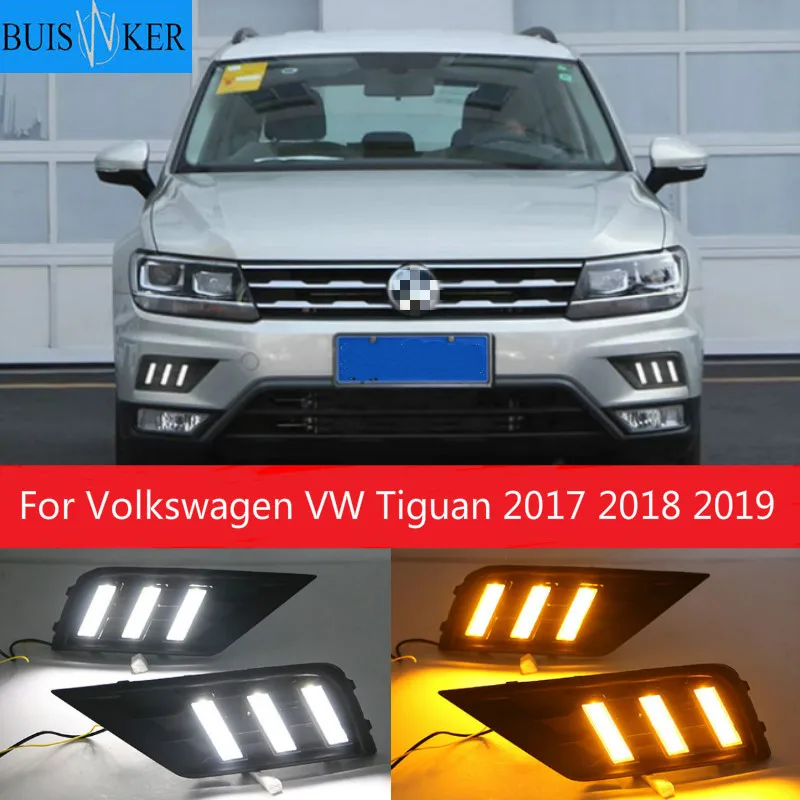 1 пара автомобильный светильник для Volkswagen VW Tiguan 2017 2018 2019 DRL Дневной с желтым