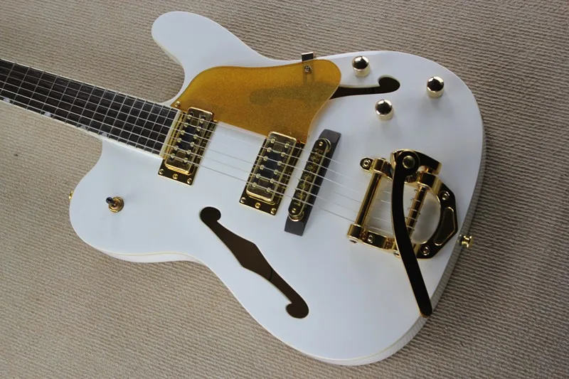 

Белая гитара с двумя отверстиями, корпус из липы, фингерборд из палисандра, отличное качество