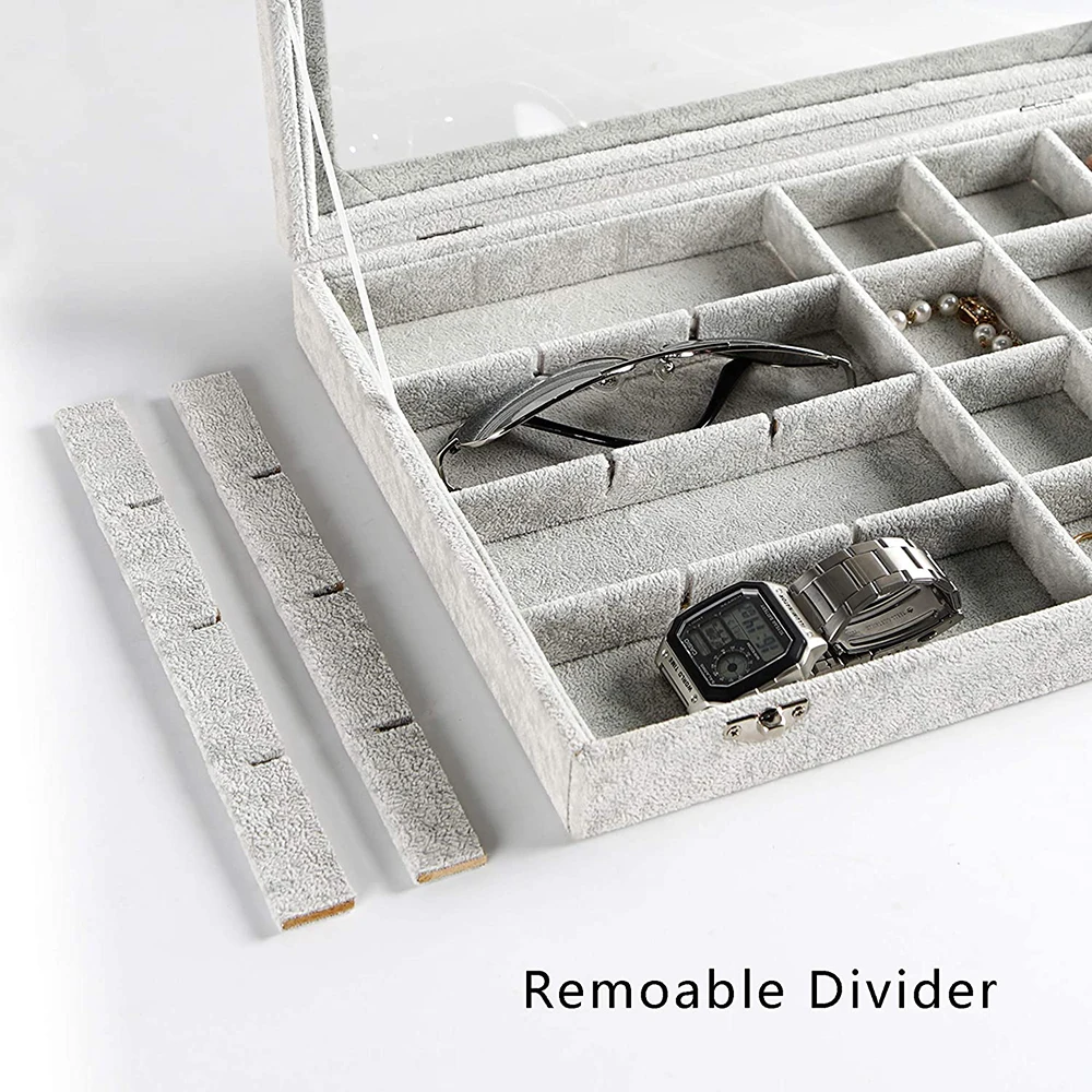 12/24 Grids Watch Organizer Necklace Earring Ring Storage Box Multifunction Velvet Jewelry Display Watch Box Women Gifts