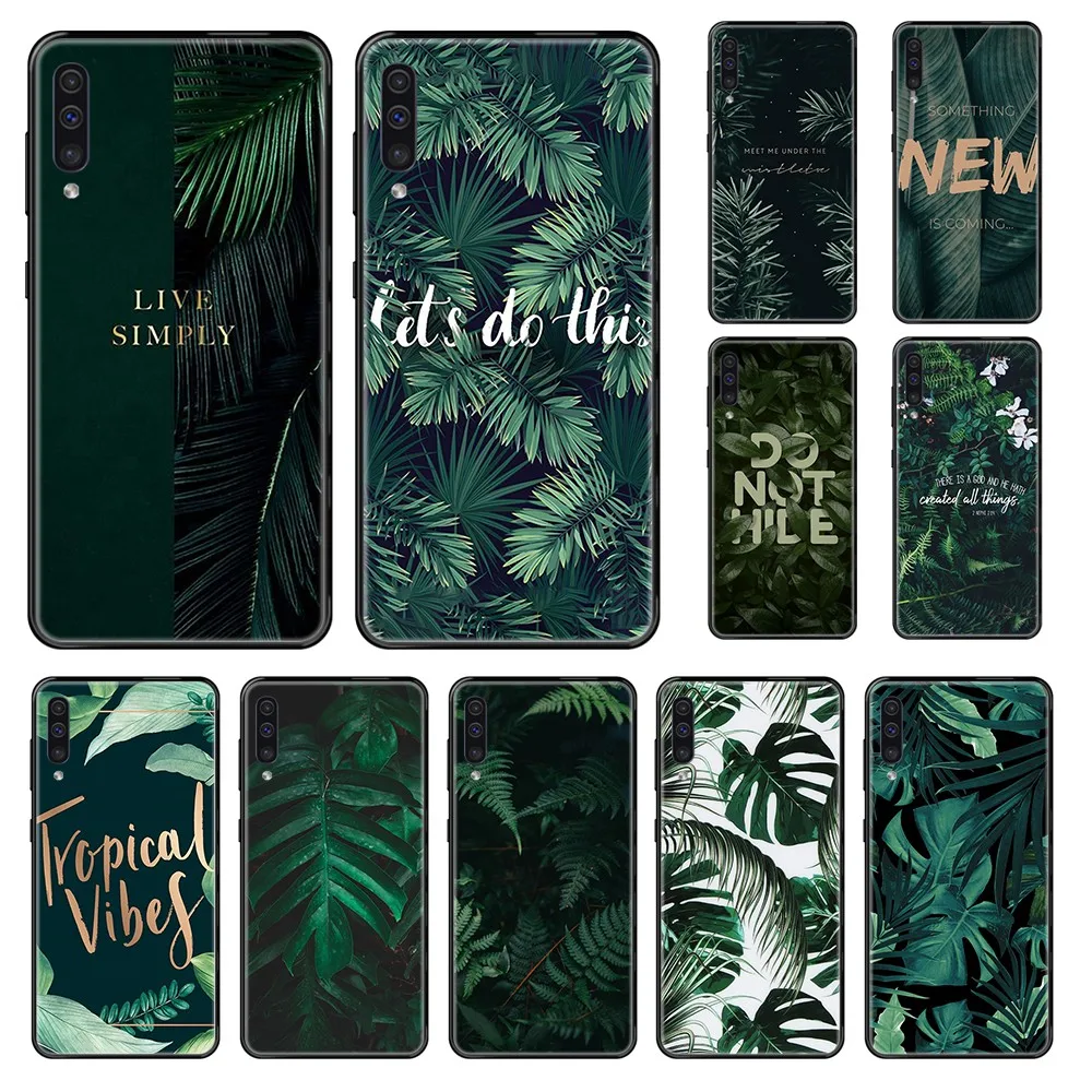 Летний зеленый банановый лист ТПУ чехол для мобильного телефона черный Samsung Galaxy A