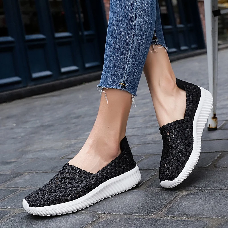 

LEMAI Plus Size 35-42 Women Casual Sneakers Breathable Flats Woven Shoes Loafers Fashion Tenis Comfortable Walking Shoes