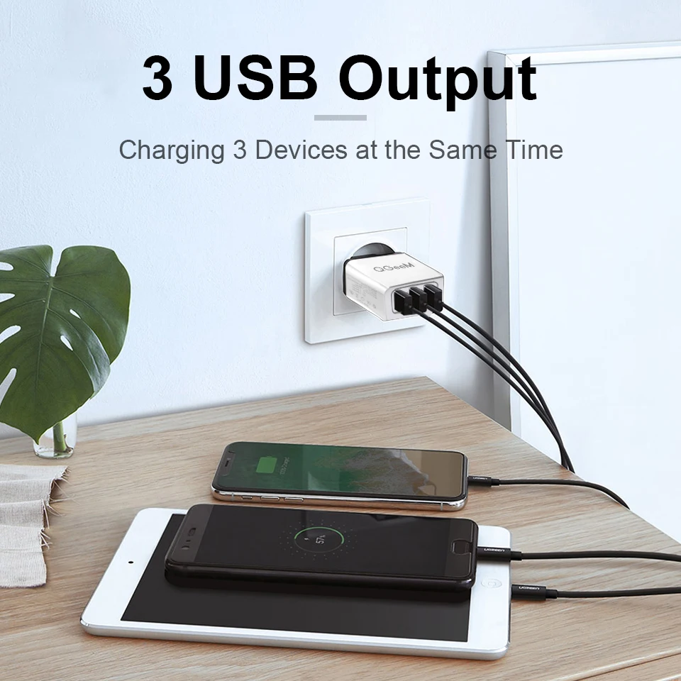 QGEEM 3 USB зарядное устройство Быстрая зарядка 3,0 быстрое USB настенное зарядное устройство портативное мобильное зарядное устройство QC 3,0 адаптер для Xiaomi iPhone X EU US Plug