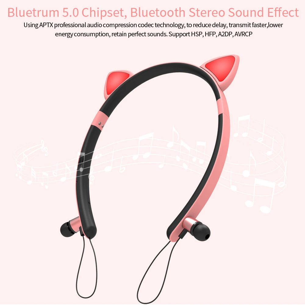 Bluetooth беспроводные наушники Симпатичные Светящиеся кошачьи уши