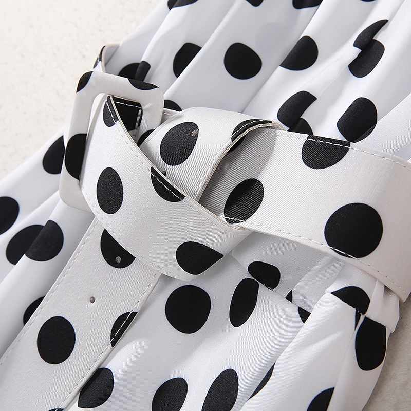 Queen Letizia Ortiz Rocasolano Polka Dot Print Women Dress V-Neck Maxi Dresses