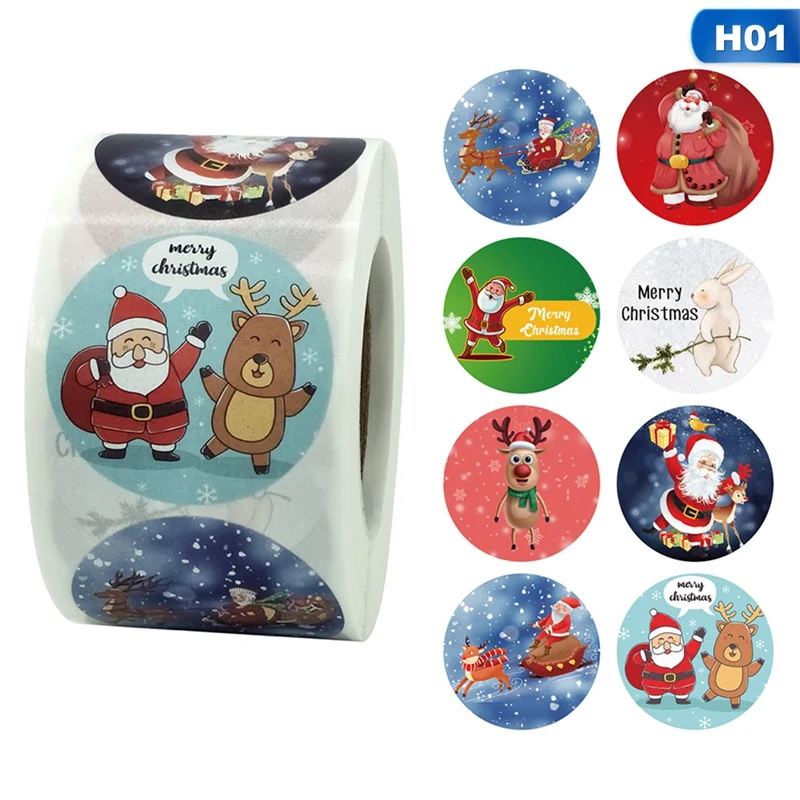 

500Pcs/Roll Christmas Sticker 8 Designs Pattern Cartoon Sticker For Kids Toys Christmas Gift Waterproof Adhesive Labels