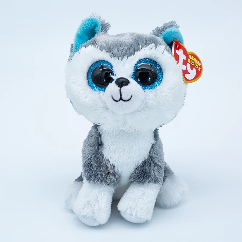 

15CM Ty Big Blue Eye Beanie Stuffed Toys Grey White Dog Soft Animal Plush Doll Collectible Children Gift
