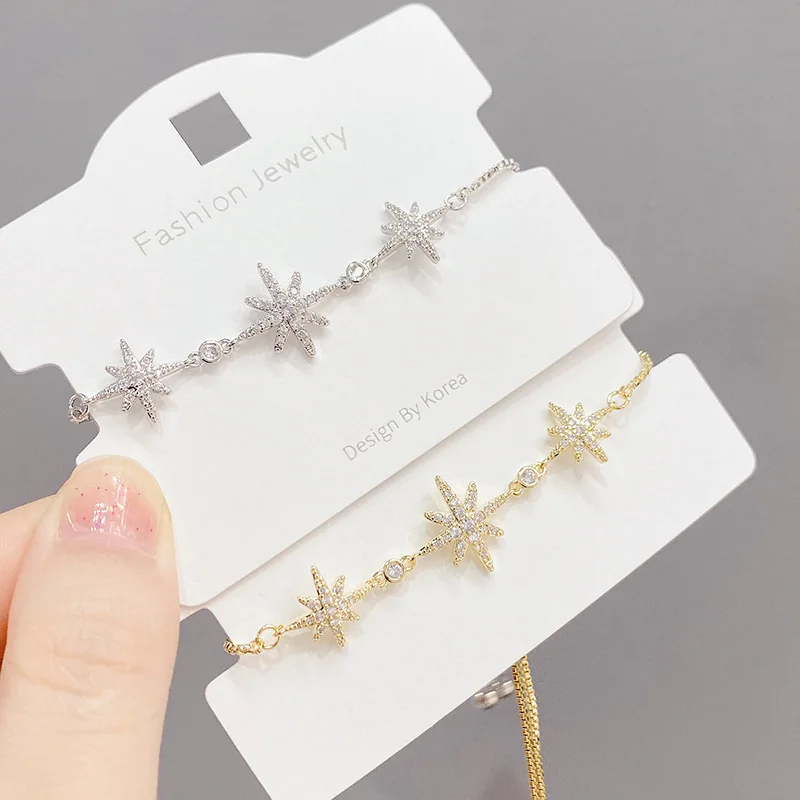 Оптовая продажа браслет с фианитами в виде восьми звезд снежинки для