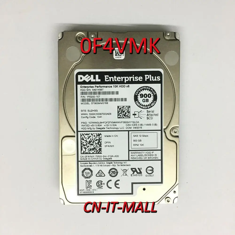

Pulled 0F4VMK F4VMK ST900MM0168 900GB 10000 RPM 128MB Cache SAS 12Gb/s 2.5" Internal Enterprise Hard Drive