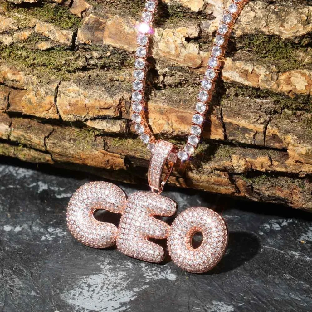 Пользовательское имя Iced Out Bubble цепочка с буквами ожерелья с подвесками для мужчин амулеты Циркон хип-хоп ювелирные изделия с золотой серебряной теннисной цепью
