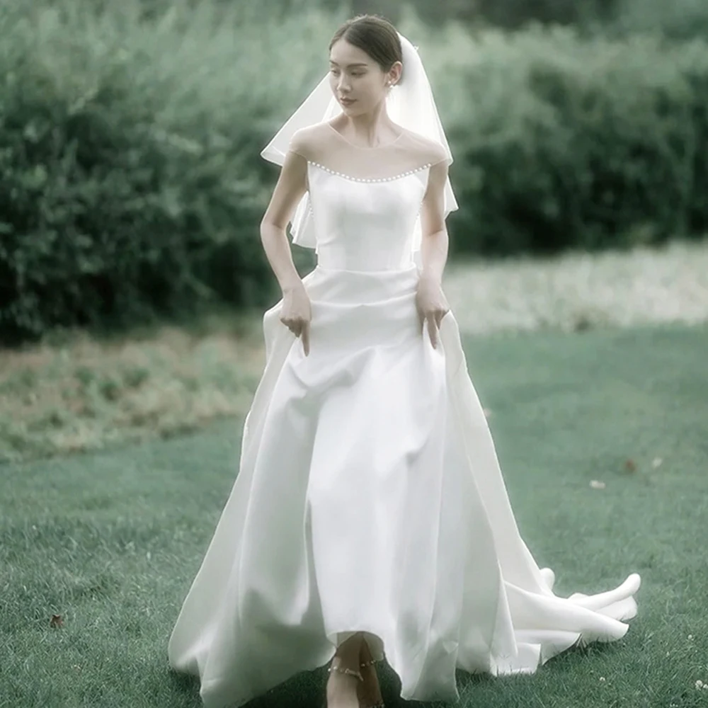 Совок из прозрачной ткани свадебное платье с жемчугом на невесты Тюля Дешевые