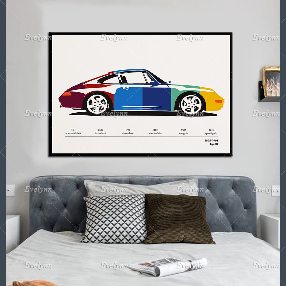 Porsche 911 993 цветные плакаты с Энди вархолом классический автомобиль Carrera Turbo водяным