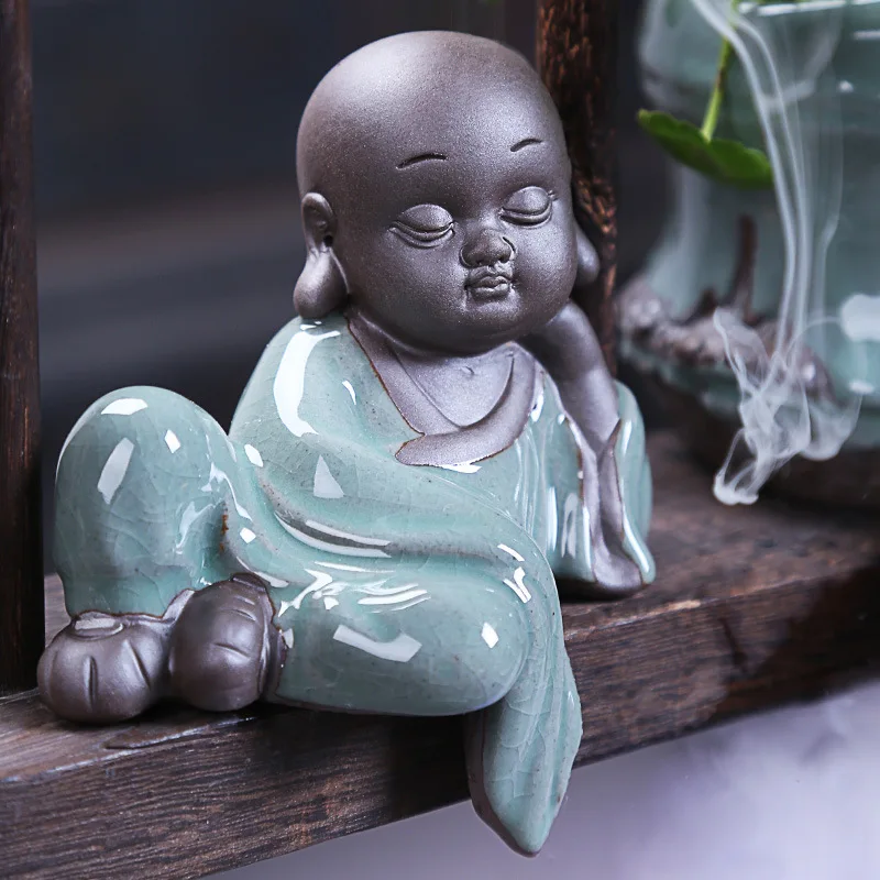 Water Fountain Ornaments Ceramic Atomizing Humidifier Waterfalls Illuminated Zen Monk Waterfall Home Office Decor | Дом и сад