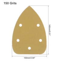 uxcell 5 holes triangle detail sander 150 grits hook and loop sandpaper pad 5 12 inch golden 12 pcs