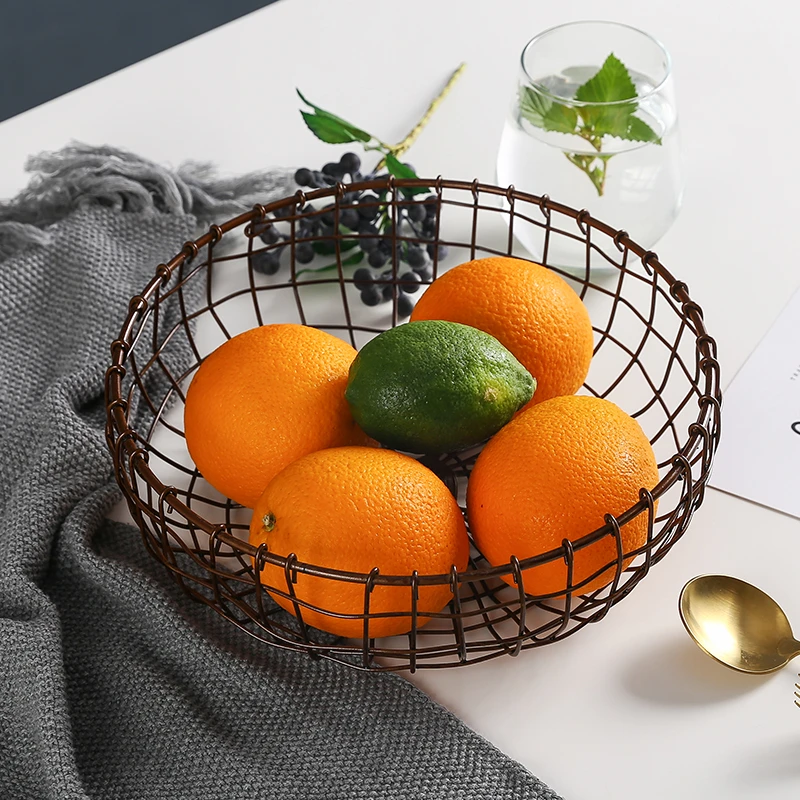 

Iron Storage Basket Fruit Kitchen Bowl Detachable Metal Holder Organizer Bronze Storage Basket Organization Practical furniture
