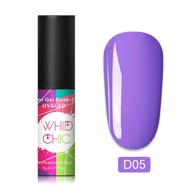 D05 WHID CHIC 1 бутылка 5 мл Блестящий цветной Гель-лак для ногтей Блестящие Блестки долговечный впитывающий УФ-гель для ногтей для самостоятельного дизайна ногтей - Цвет: D05