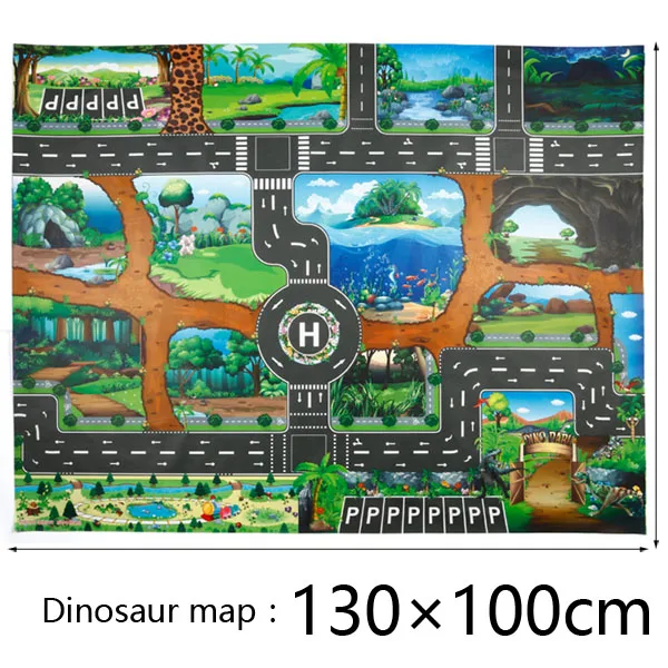 Dinosaur map 130x100 Новинка 130X100 см, коврик для автомобиля в скандинавском стиле, коврик для детской игровой зоны, коврик для игры в городскую дорожную карту, складное здание для парковки - Цвет: Dinosaur map 130x100