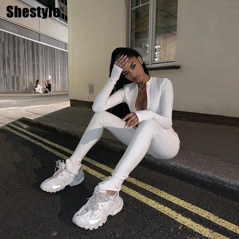 Женский Облегающий комбинезон shstyle белый однотонный Повседневный эластичный на
