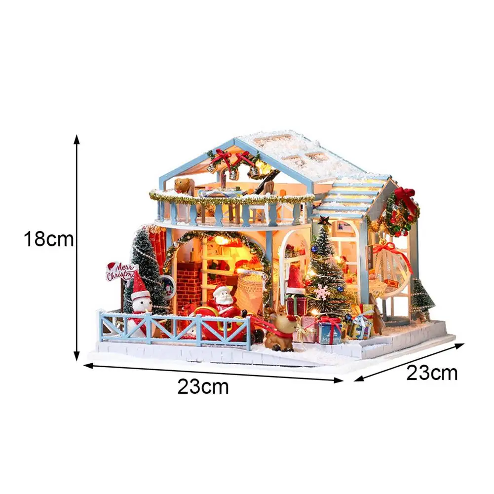 

Christmas Snowy Night Dollhouse Model Assembled Christmas Wooden Dolls Houses DIY House Kit Christmas Decoration New Year Gifts