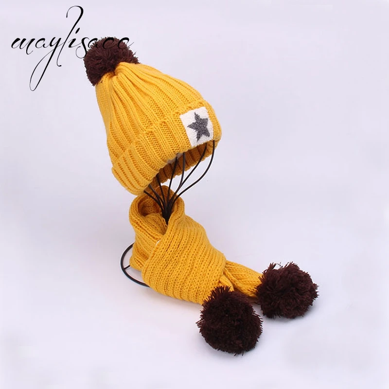 Maylisacc 7 цветов зима теплая вязаная шапка Кепки с шарфами утолщенной шерсть для 3 до