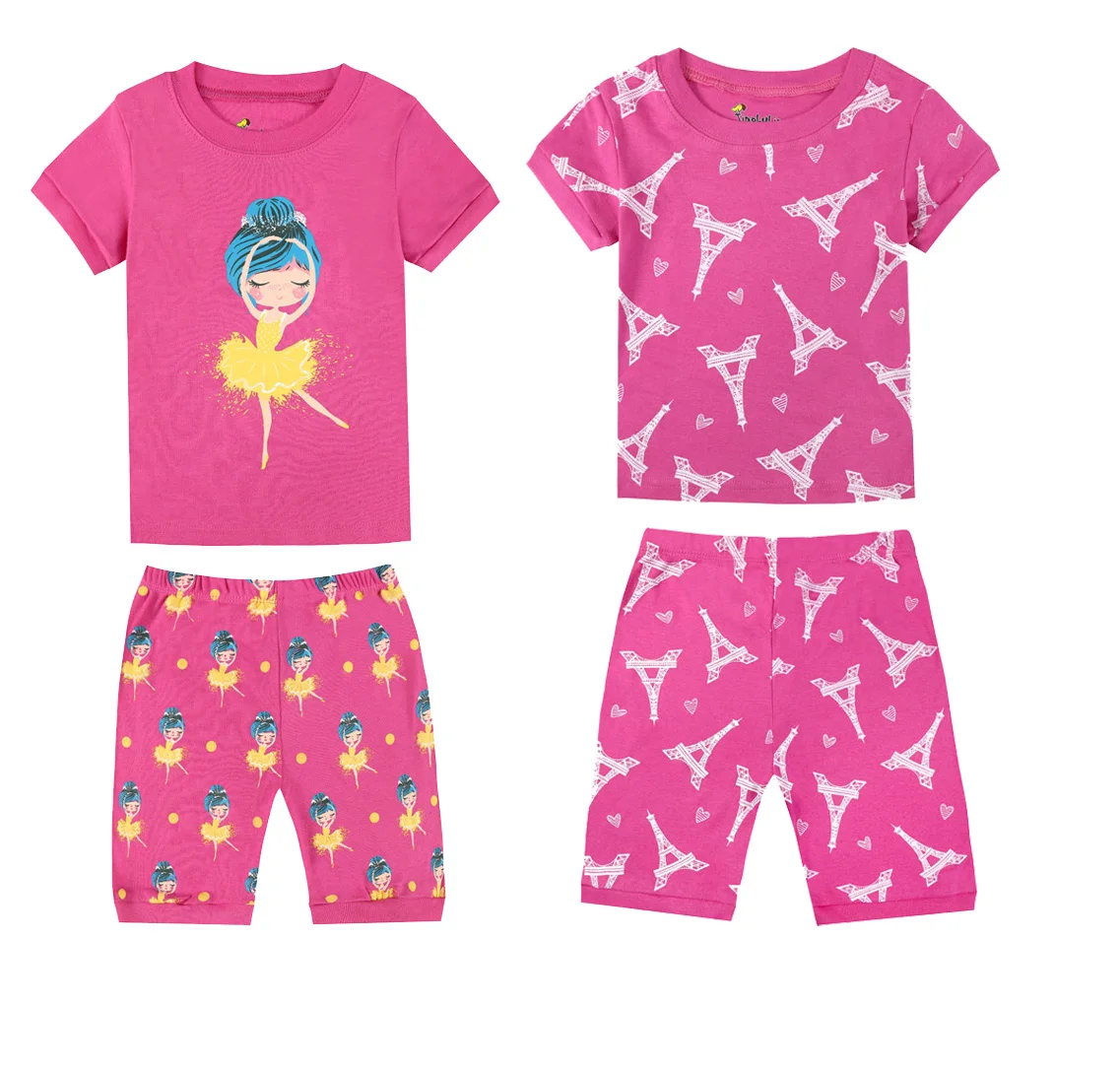 Летняя Хлопковая пижама с коротким рукавом и единорогом радужной расцветки