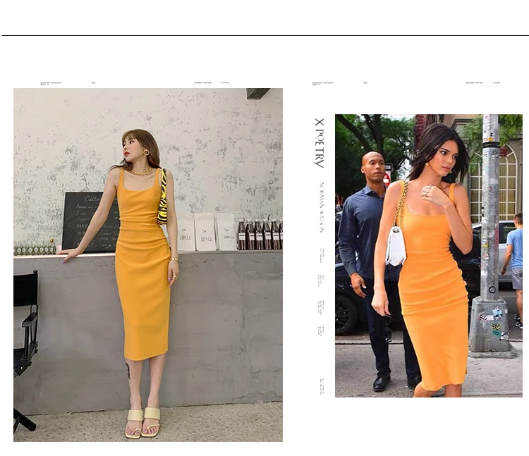 

dress women 2020 new summer solid color sleeveless high waist neck show thin suspender long skirt step skirt