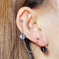 unique helix piercing heart ear stud chain cartilage earrings industrial tragus lobe conch ear piercings earring jewelry korea