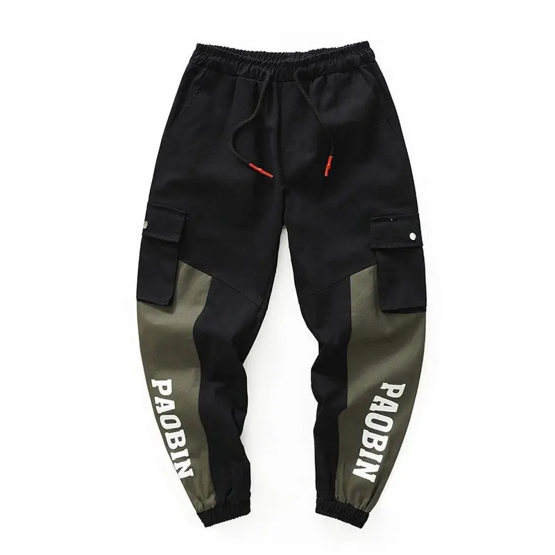 

Men's Multi-pocket Cargo Pants Trousers Stitching Loose Plus Size Pants Male Hip-hop Streetwear Drawstring Fitness Running Pants