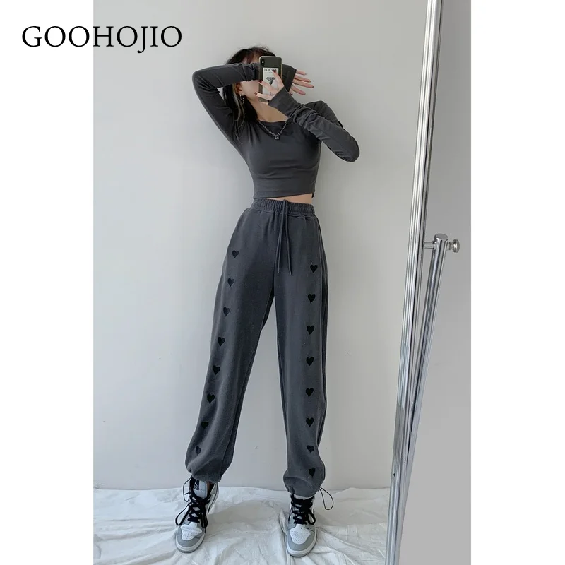 

GOOHOJIO 2021 New Spring and Autumn Casual Trousers Women High Waist Loose Pants for Women Straight Printing Women Sweatpants