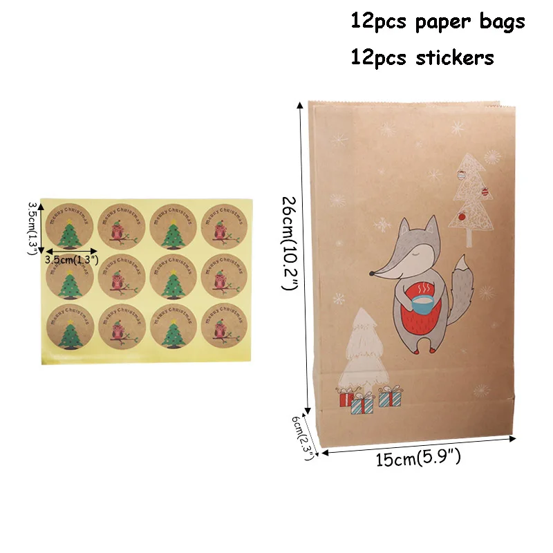 12pcs paper bag Рождественская коробка для конфет на день рождения украшения для печенья Подарочная коробка Рождественский Декор для дома упаковочные коробки Navida Natal Декор - Цвет: 12pcs paper bag