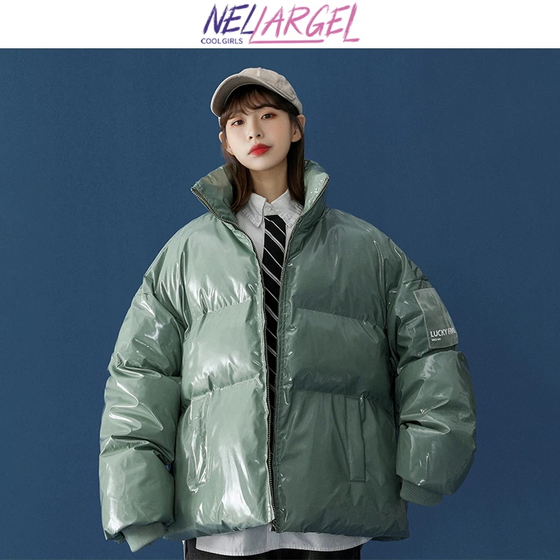 

NELLARGEL Women Stand Solid Puffer Jacket 2021 Female Vintage Harajuku Winter Jacket Coat Girl Y2k Black Streetwear Bubble Coat
