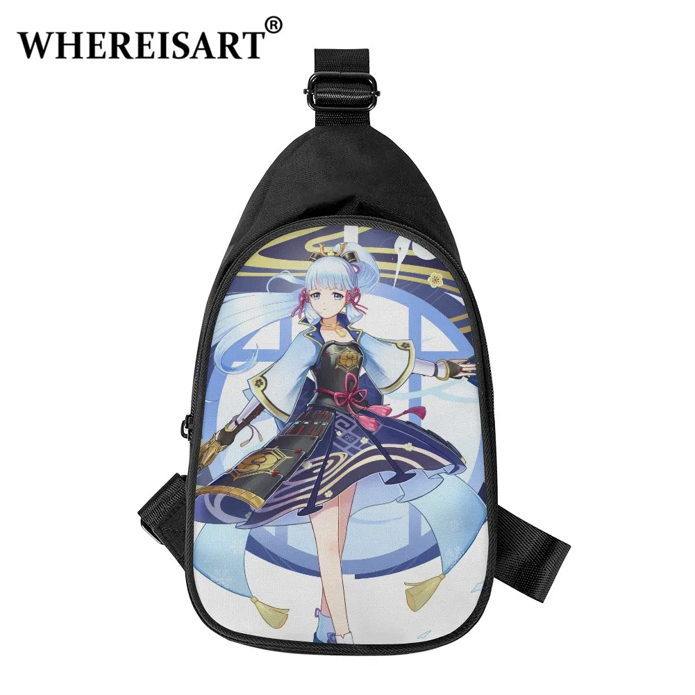 

WHEREISART Women Men's Popular Genshin Impact Chest Bag Fairish Crossbody Bag Young Unisex Cartoon Kamisato Ayaka Shoulder Bags