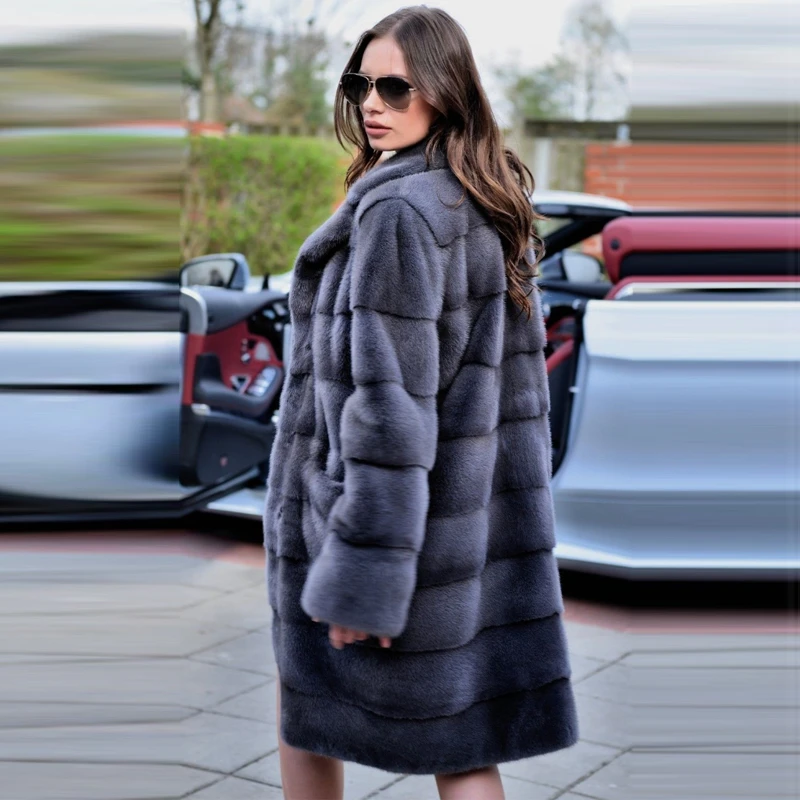 BFFUR 2022 Women Real Mink Fur Coat Natural Full Pelt Genuine Mink Fur Coats Lapel Collar Winter Warm Fur Jacket Women Luxury