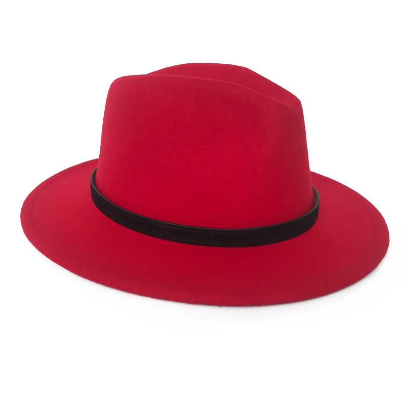 

YY Black Leather Belt Fedora Hat for Men Winter Vintage Felt Cap Vintage Trilby Women Church Hats Chapeau Femme Feutre FD19020