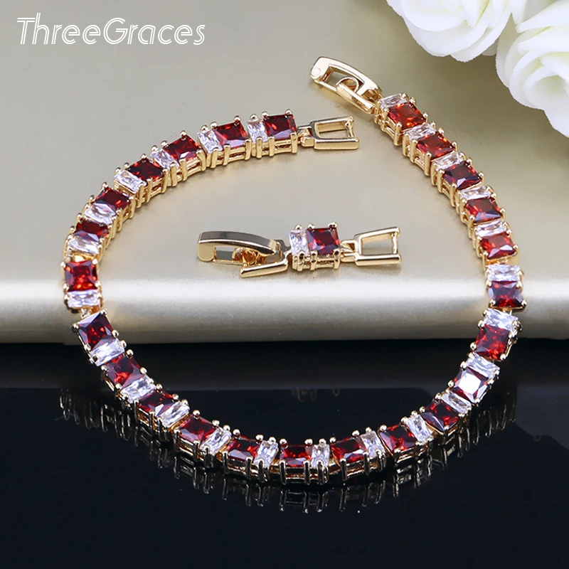 ThreeGraces женский браслет золотого цвета ювелирное изделие с красно-белым