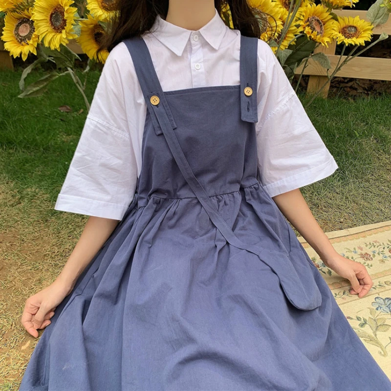 

Sleeveless Dress Women Solid Sweet All-match College Loose Pleated Elegant Girls Summer Ulzzang Chic All-match Ankle-length Ins