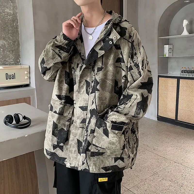 

SOUL OF TIGER New Autumn 2020 European Fashion Designer Mens Vintage Coats Male Casual Printed Jackets Hooded Camouflage Clothes