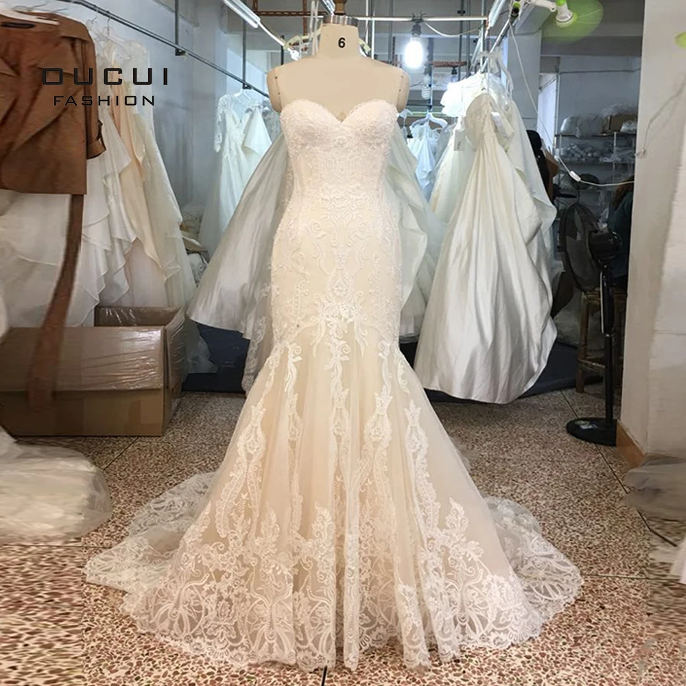 Винтажное длинное свадебное платье русалки с кружевами Vestido De Noiva большие размеры
